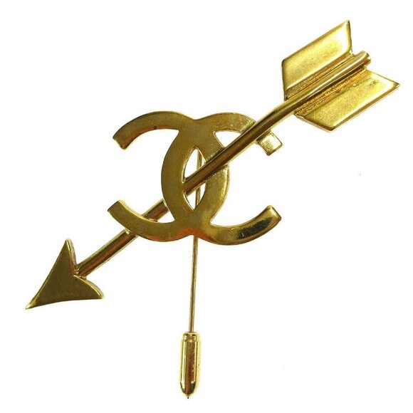 Chanel CC Bow And Arrow Brooch Pin Gold - Picture 1 of 9
